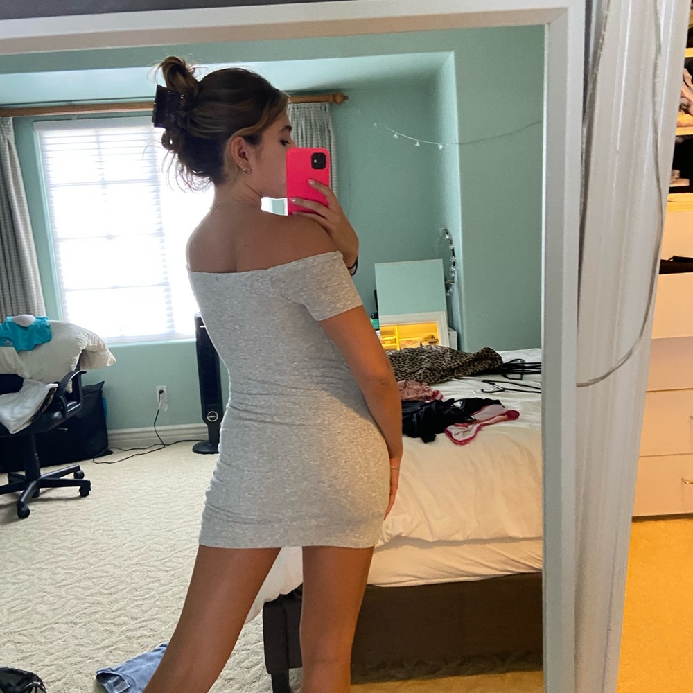 Grey off the shoulder casual dress